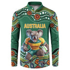Custom Australia Rugby Button Sweatshirt Koala Mascot Aboriginal Pattern