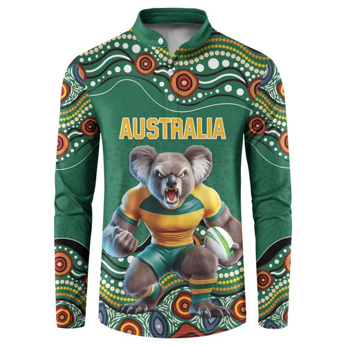Custom Australia Rugby Button Sweatshirt Koala Mascot Aboriginal Pattern