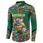 Custom Australia Rugby Button Sweatshirt Koala Mascot Aboriginal Pattern