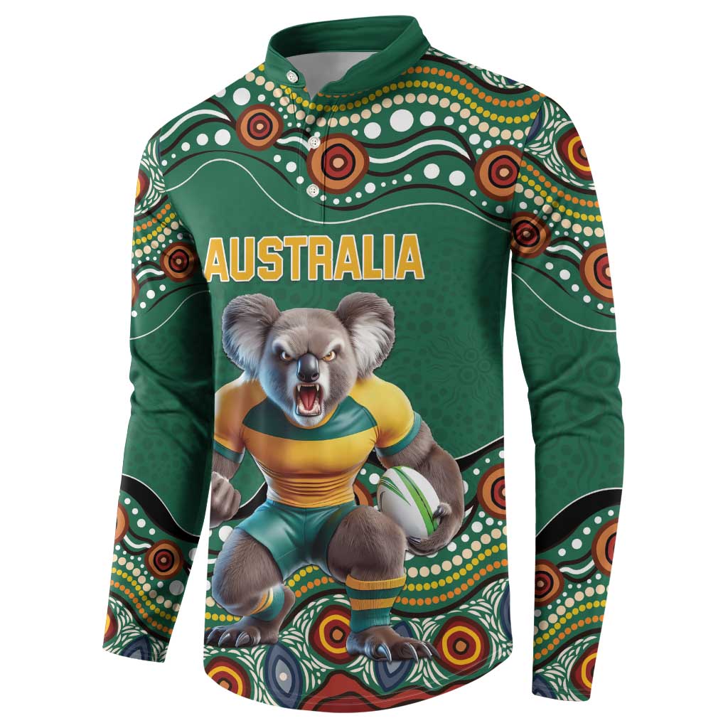 Custom Australia Rugby Button Sweatshirt Koala Mascot Aboriginal Pattern