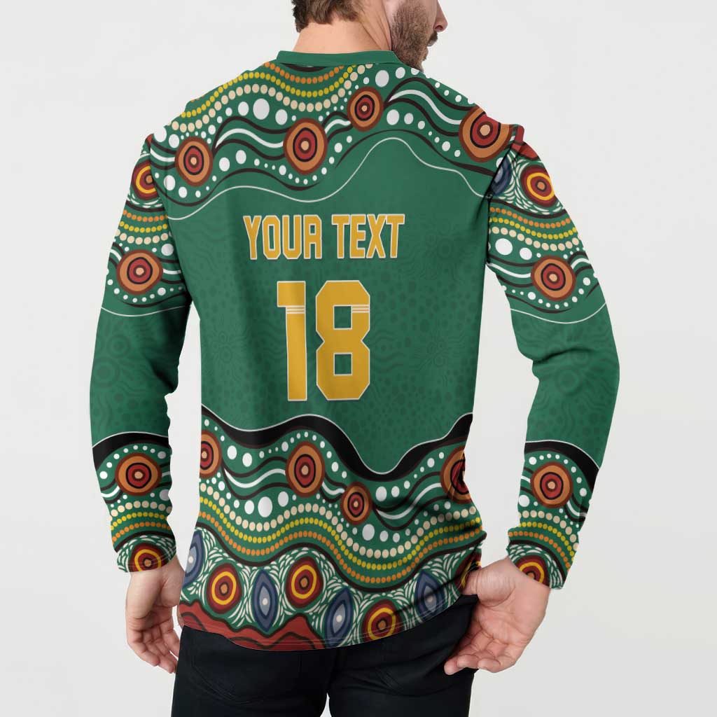 Custom Australia Rugby Button Sweatshirt Koala Mascot Aboriginal Pattern
