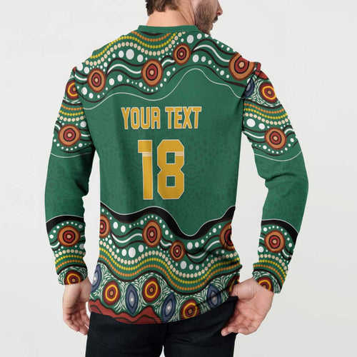 Custom Australia Rugby Button Sweatshirt Koala Mascot Aboriginal Pattern