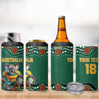Custom Australia Rugby 4 in 1 Can Cooler Tumbler Koala Mascot Aboriginal Pattern