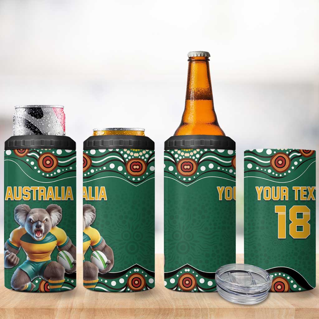 Custom Australia Rugby 4 in 1 Can Cooler Tumbler Koala Mascot Aboriginal Pattern