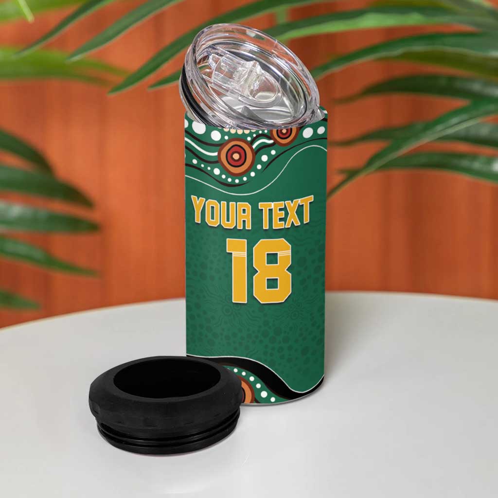 Custom Australia Rugby 4 in 1 Can Cooler Tumbler Koala Mascot Aboriginal Pattern