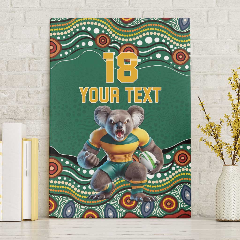Custom Australia Rugby Canvas Wall Art Koala Mascot Aboriginal Pattern