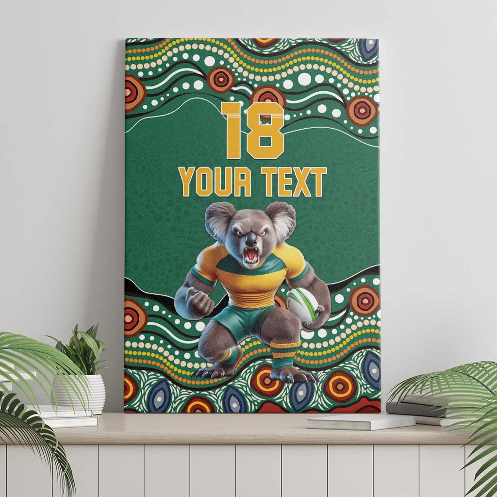 Custom Australia Rugby Canvas Wall Art Koala Mascot Aboriginal Pattern