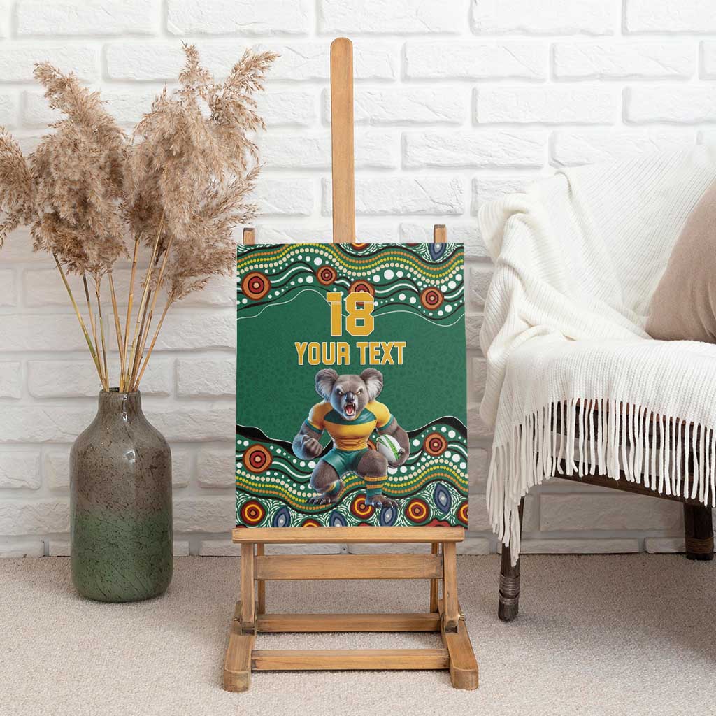 Custom Australia Rugby Canvas Wall Art Koala Mascot Aboriginal Pattern