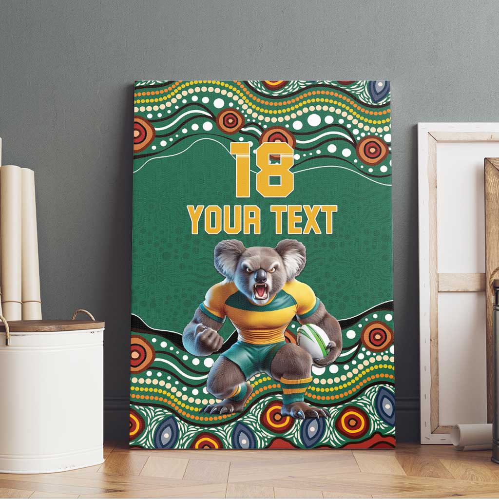 Custom Australia Rugby Canvas Wall Art Koala Mascot Aboriginal Pattern