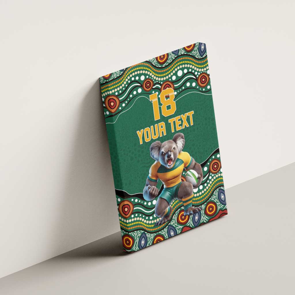 Custom Australia Rugby Canvas Wall Art Koala Mascot Aboriginal Pattern