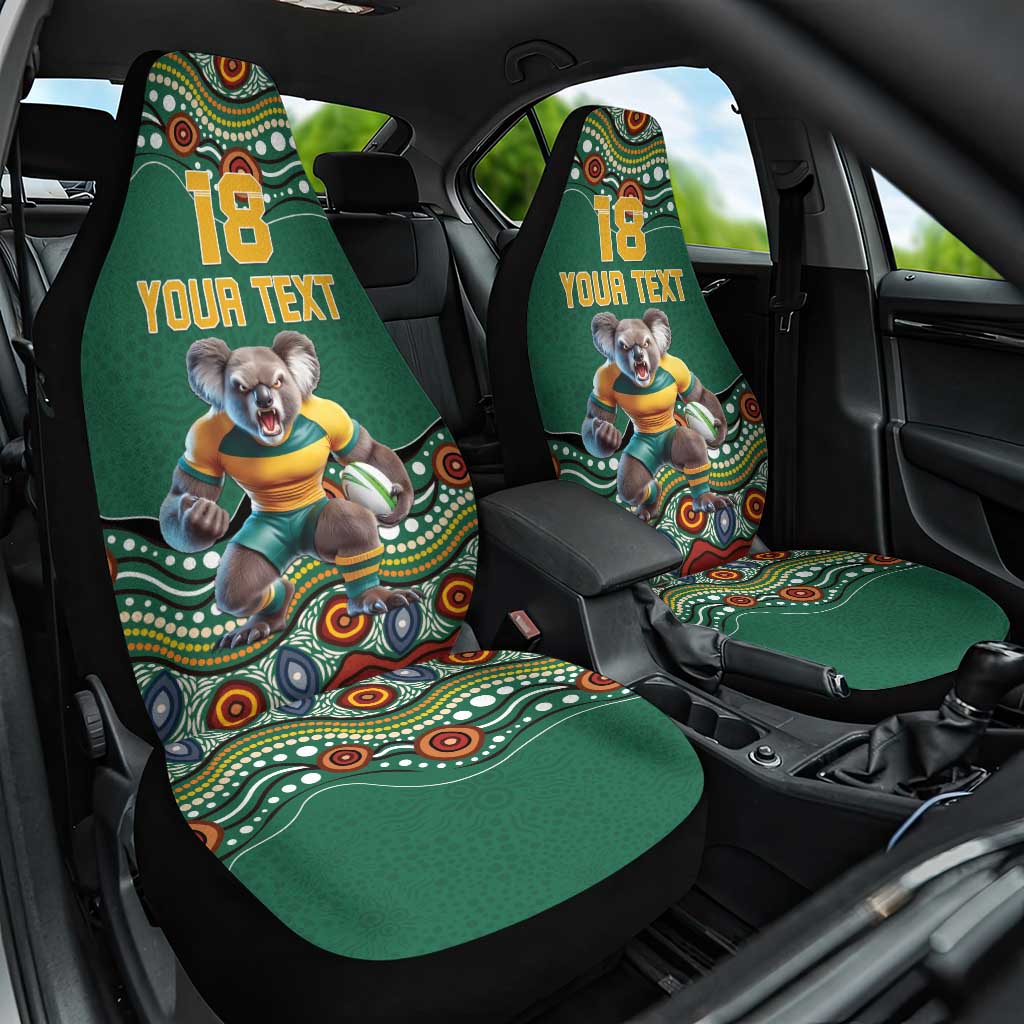 Custom Australia Rugby Car Seat Cover Koala Mascot Aboriginal Pattern