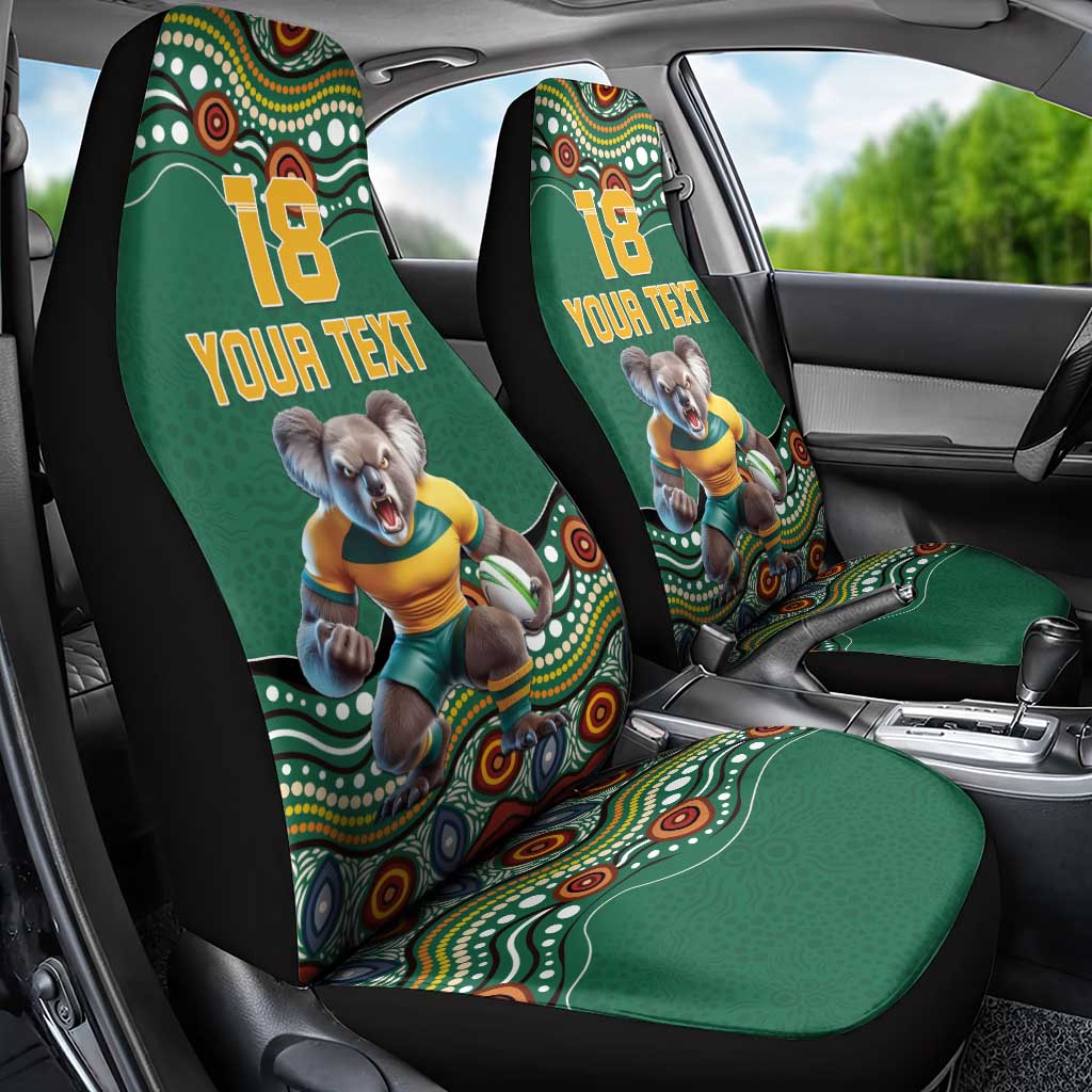 Custom Australia Rugby Car Seat Cover Koala Mascot Aboriginal Pattern