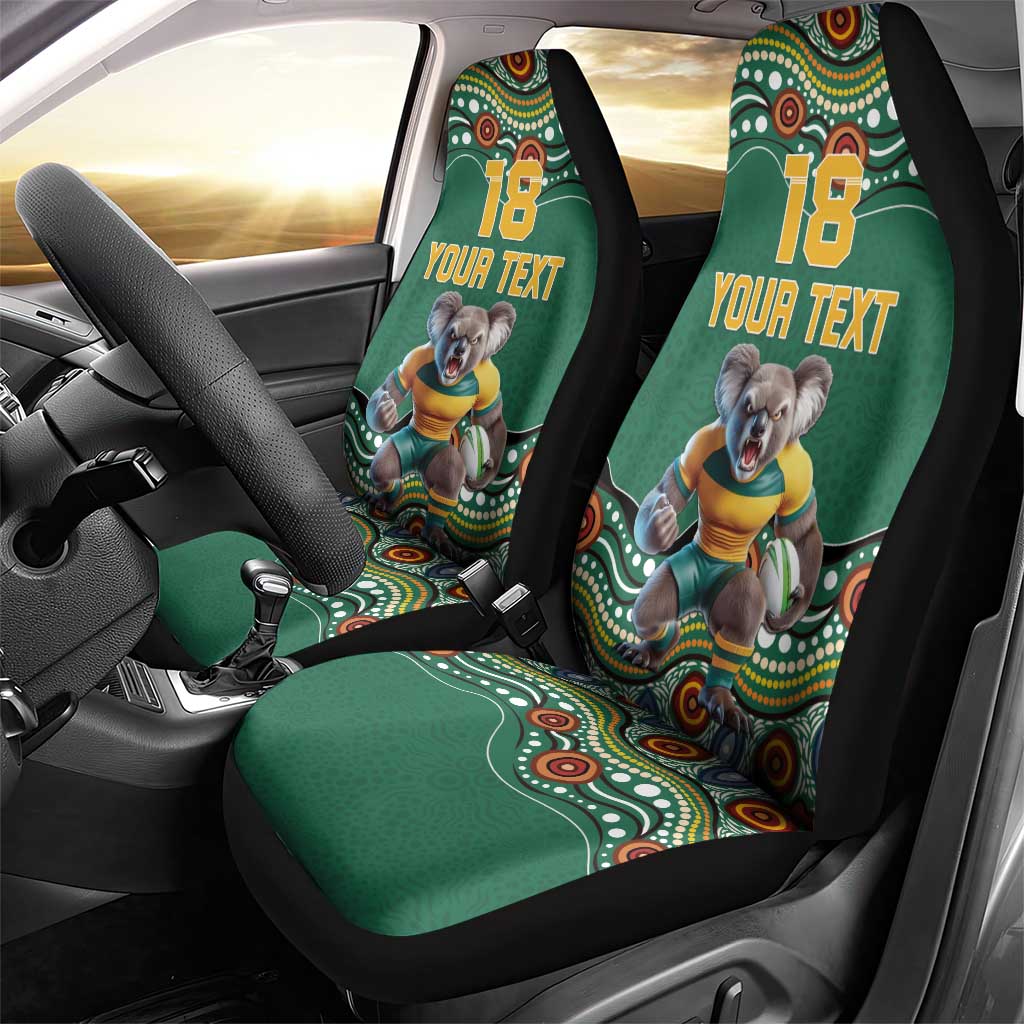 Custom Australia Rugby Car Seat Cover Koala Mascot Aboriginal Pattern