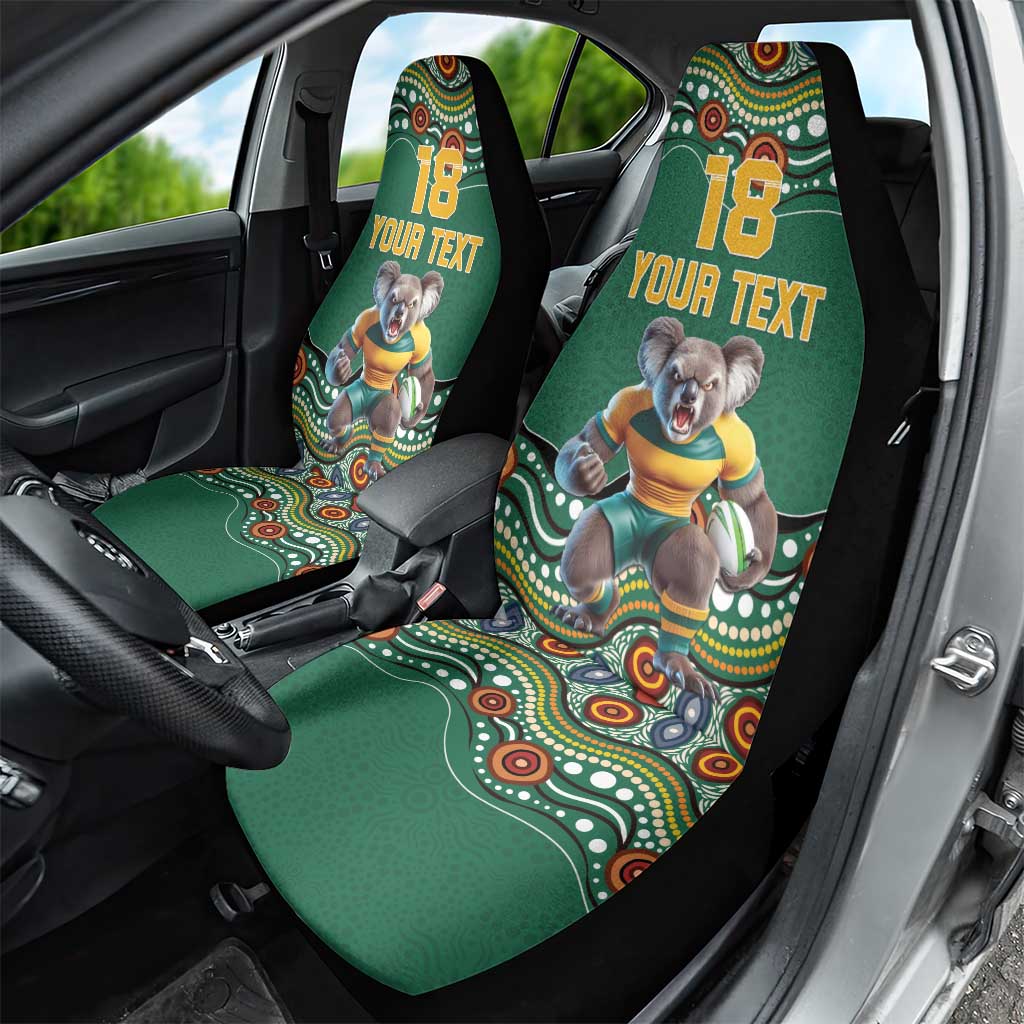 Custom Australia Rugby Car Seat Cover Koala Mascot Aboriginal Pattern