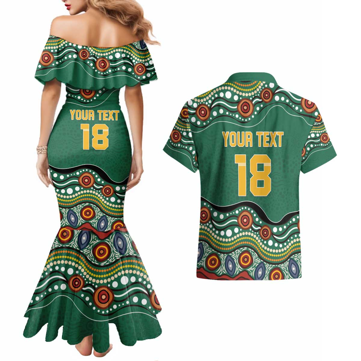 Custom Australia Rugby Couples Matching Mermaid Dress and Hawaiian Shirt Koala Mascot Aboriginal Pattern