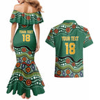 Custom Australia Rugby Couples Matching Mermaid Dress and Hawaiian Shirt Koala Mascot Aboriginal Pattern