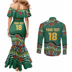 Custom Australia Rugby Couples Matching Mermaid Dress and Long Sleeve Button Shirt Koala Mascot Aboriginal Pattern