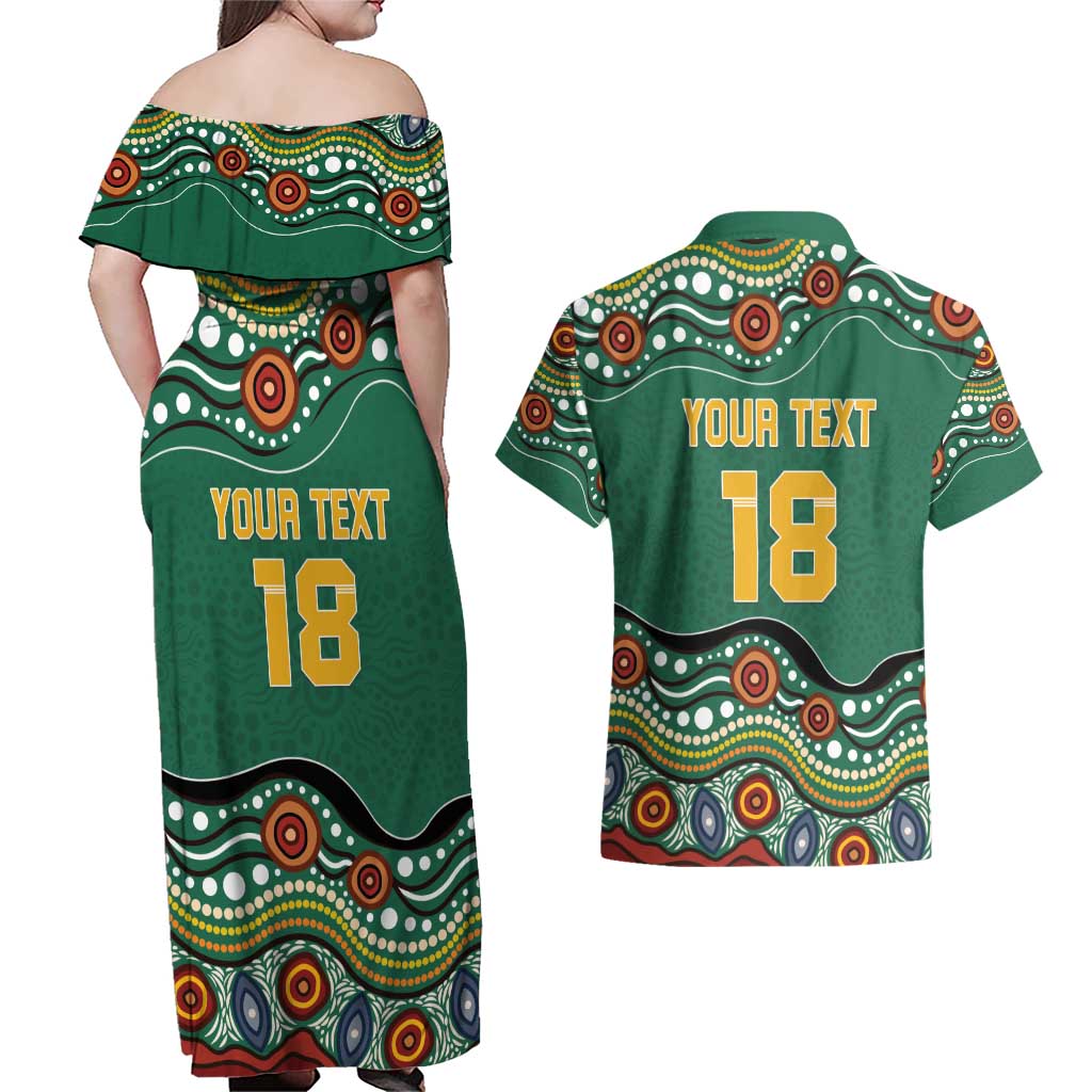 Custom Australia Rugby Couples Matching Off Shoulder Maxi Dress and Hawaiian Shirt Koala Mascot Aboriginal Pattern