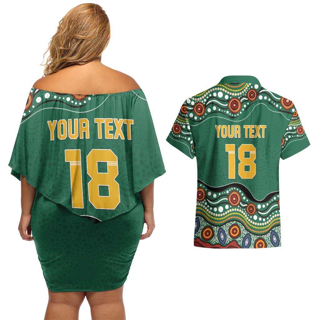 Custom Australia Rugby Couples Matching Off Shoulder Short Dress and Hawaiian Shirt Koala Mascot Aboriginal Pattern