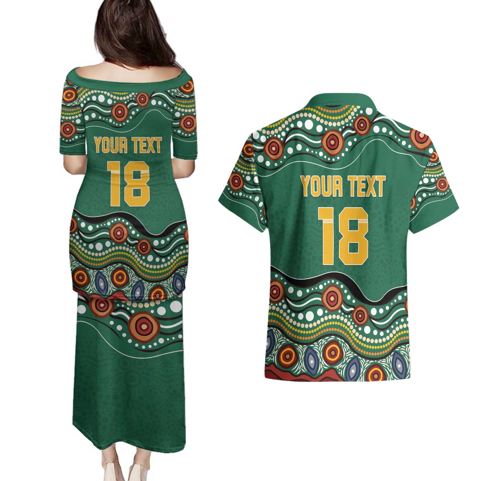 Custom Australia Rugby Couples Matching Puletasi and Hawaiian Shirt Koala Mascot Aboriginal Pattern