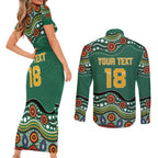 Custom Australia Rugby Couples Matching Short Sleeve Bodycon Dress and Long Sleeve Button Shirt Koala Mascot Aboriginal Pattern