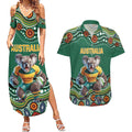 Custom Australia Rugby Couples Matching Summer Maxi Dress and Hawaiian Shirt Koala Mascot Aboriginal Pattern