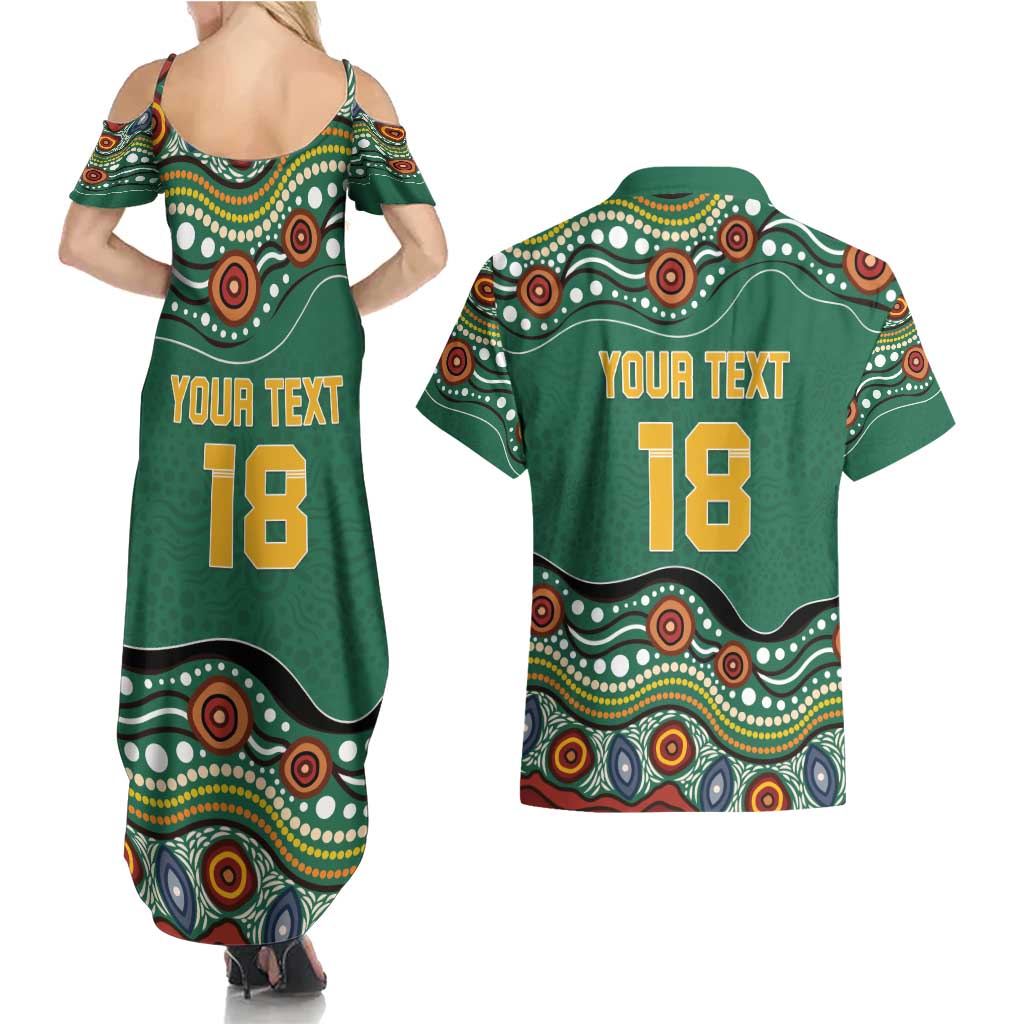 Custom Australia Rugby Couples Matching Summer Maxi Dress and Hawaiian Shirt Koala Mascot Aboriginal Pattern