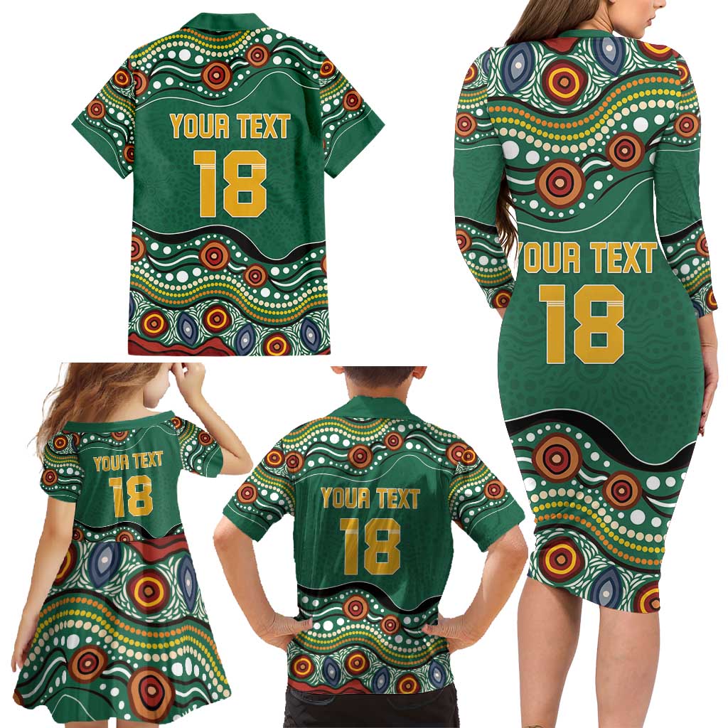 Custom Australia Rugby Family Matching Long Sleeve Bodycon Dress and Hawaiian Shirt Koala Mascot Aboriginal Pattern