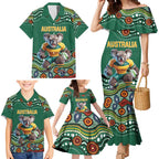 Custom Australia Rugby Family Matching Mermaid Dress and Hawaiian Shirt Koala Mascot Aboriginal Pattern