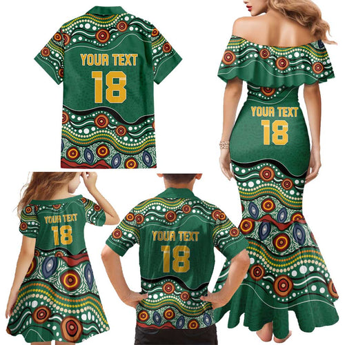 Custom Australia Rugby Family Matching Mermaid Dress and Hawaiian Shirt Koala Mascot Aboriginal Pattern