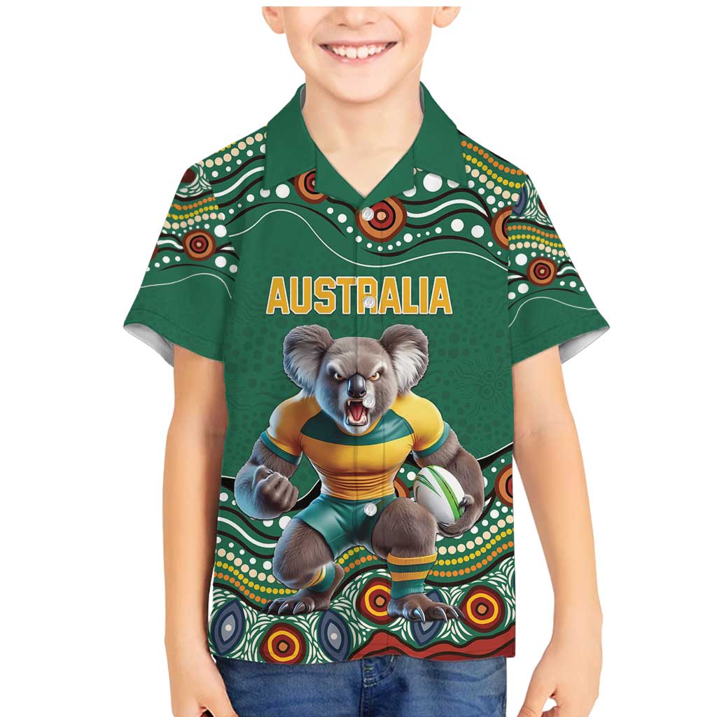 Custom Australia Rugby Family Matching Mermaid Dress and Hawaiian Shirt Koala Mascot Aboriginal Pattern
