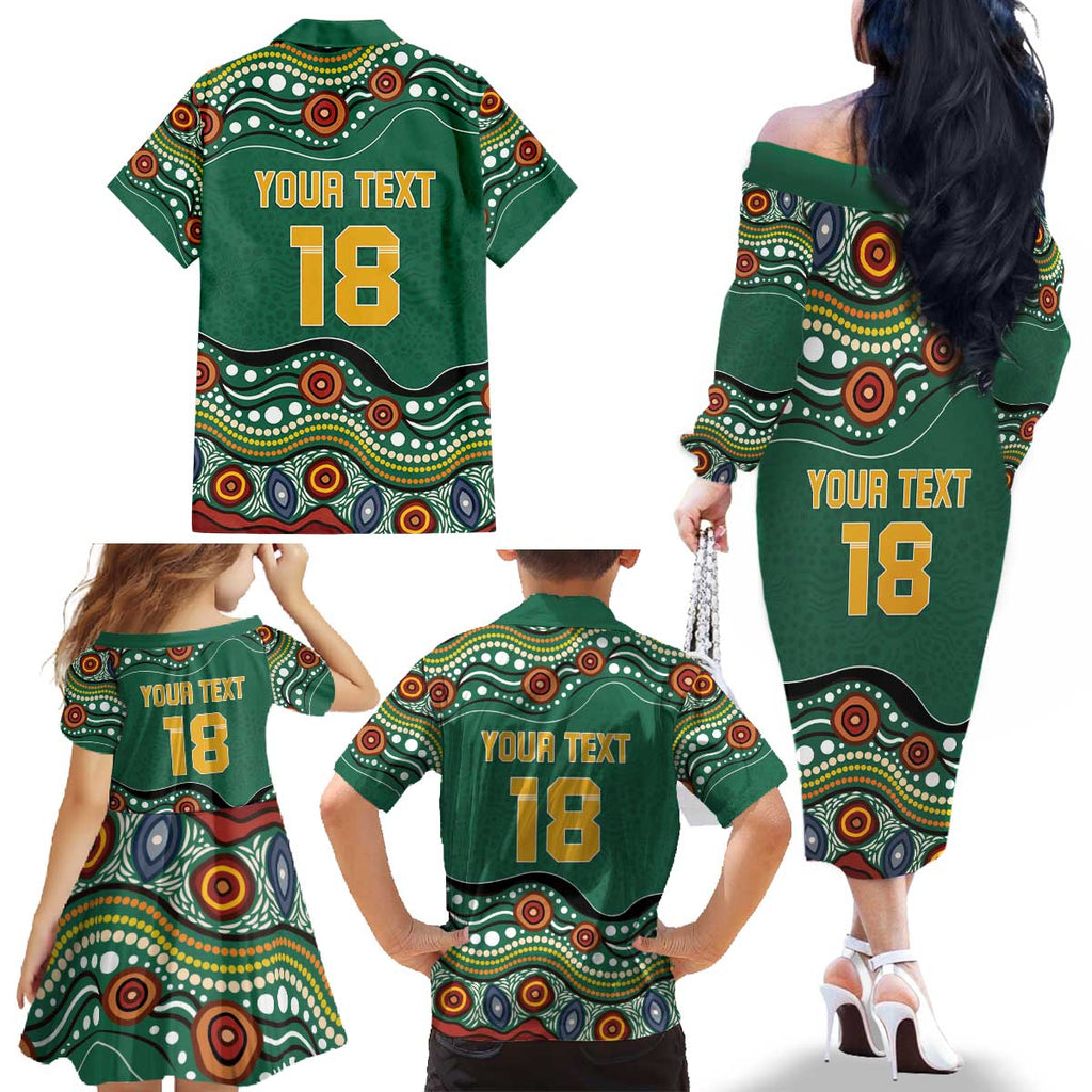 Custom Australia Rugby Family Matching Off The Shoulder Long Sleeve Dress and Hawaiian Shirt Koala Mascot Aboriginal Pattern