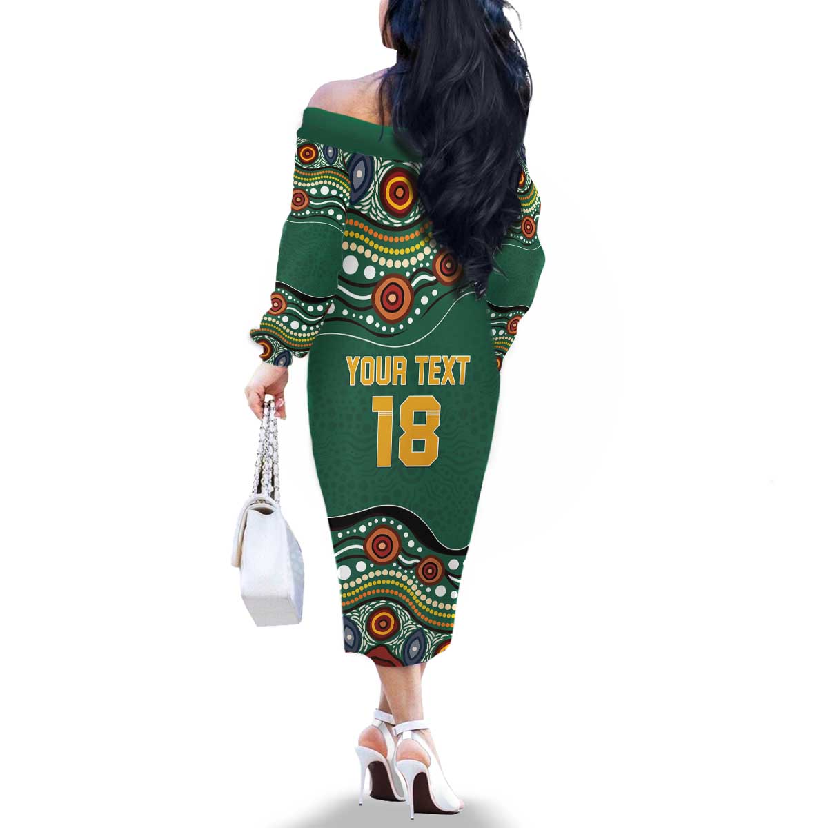 Custom Australia Rugby Family Matching Off The Shoulder Long Sleeve Dress and Hawaiian Shirt Koala Mascot Aboriginal Pattern