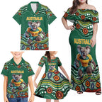 Custom Australia Rugby Family Matching Off Shoulder Maxi Dress and Hawaiian Shirt Koala Mascot Aboriginal Pattern