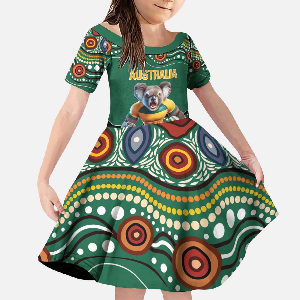 Custom Australia Rugby Family Matching Off Shoulder Maxi Dress and Hawaiian Shirt Koala Mascot Aboriginal Pattern
