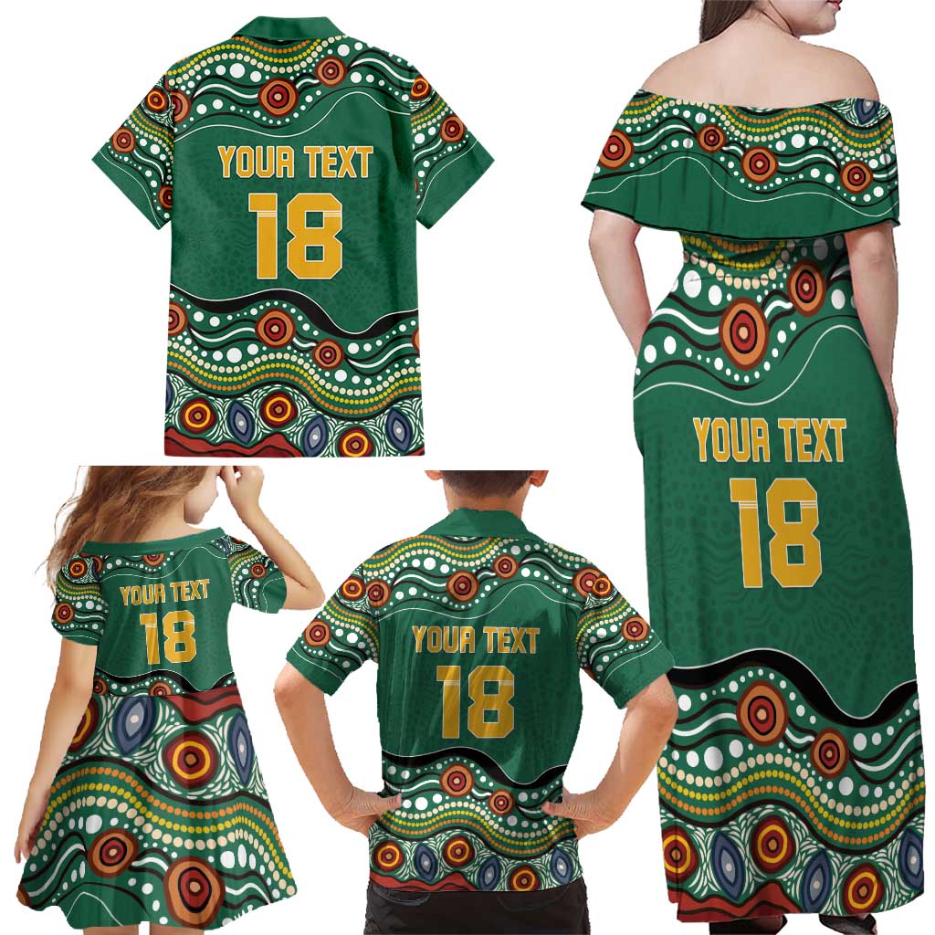 Custom Australia Rugby Family Matching Off Shoulder Maxi Dress and Hawaiian Shirt Koala Mascot Aboriginal Pattern