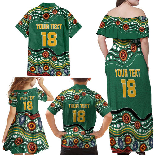 Custom Australia Rugby Family Matching Off Shoulder Maxi Dress and Hawaiian Shirt Koala Mascot Aboriginal Pattern