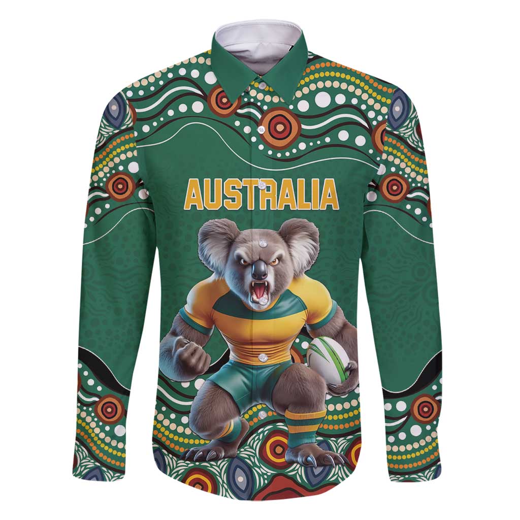 Custom Australia Rugby Family Matching Off Shoulder Maxi Dress and Hawaiian Shirt Koala Mascot Aboriginal Pattern
