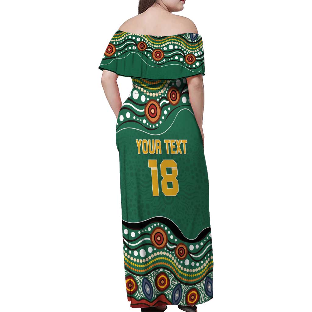 Custom Australia Rugby Family Matching Off Shoulder Maxi Dress and Hawaiian Shirt Koala Mascot Aboriginal Pattern