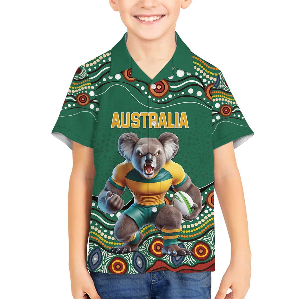 Custom Australia Rugby Family Matching Off Shoulder Maxi Dress and Hawaiian Shirt Koala Mascot Aboriginal Pattern