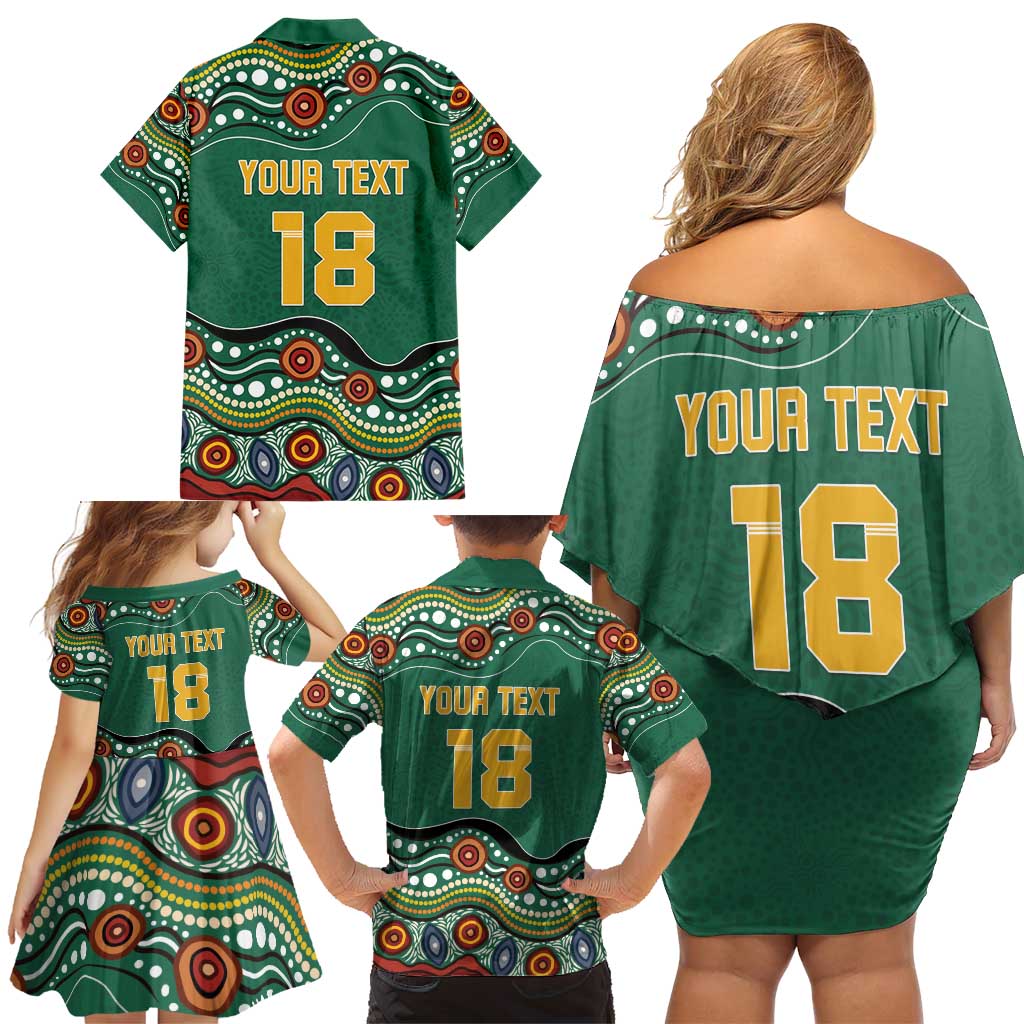 Custom Australia Rugby Family Matching Off Shoulder Short Dress and Hawaiian Shirt Koala Mascot Aboriginal Pattern