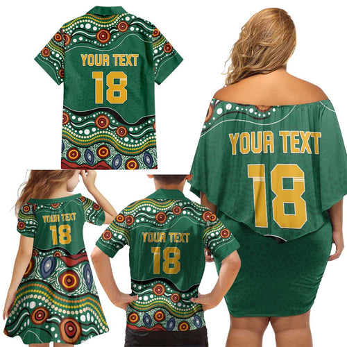 Custom Australia Rugby Family Matching Off Shoulder Short Dress and Hawaiian Shirt Koala Mascot Aboriginal Pattern