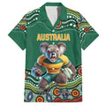 Custom Australia Rugby Family Matching Off Shoulder Short Dress and Hawaiian Shirt Koala Mascot Aboriginal Pattern