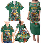 Custom Australia Rugby Family Matching Puletasi and Hawaiian Shirt Koala Mascot Aboriginal Pattern