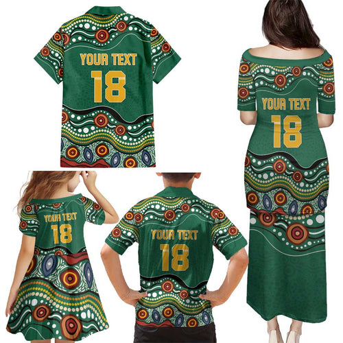 Custom Australia Rugby Family Matching Puletasi and Hawaiian Shirt Koala Mascot Aboriginal Pattern