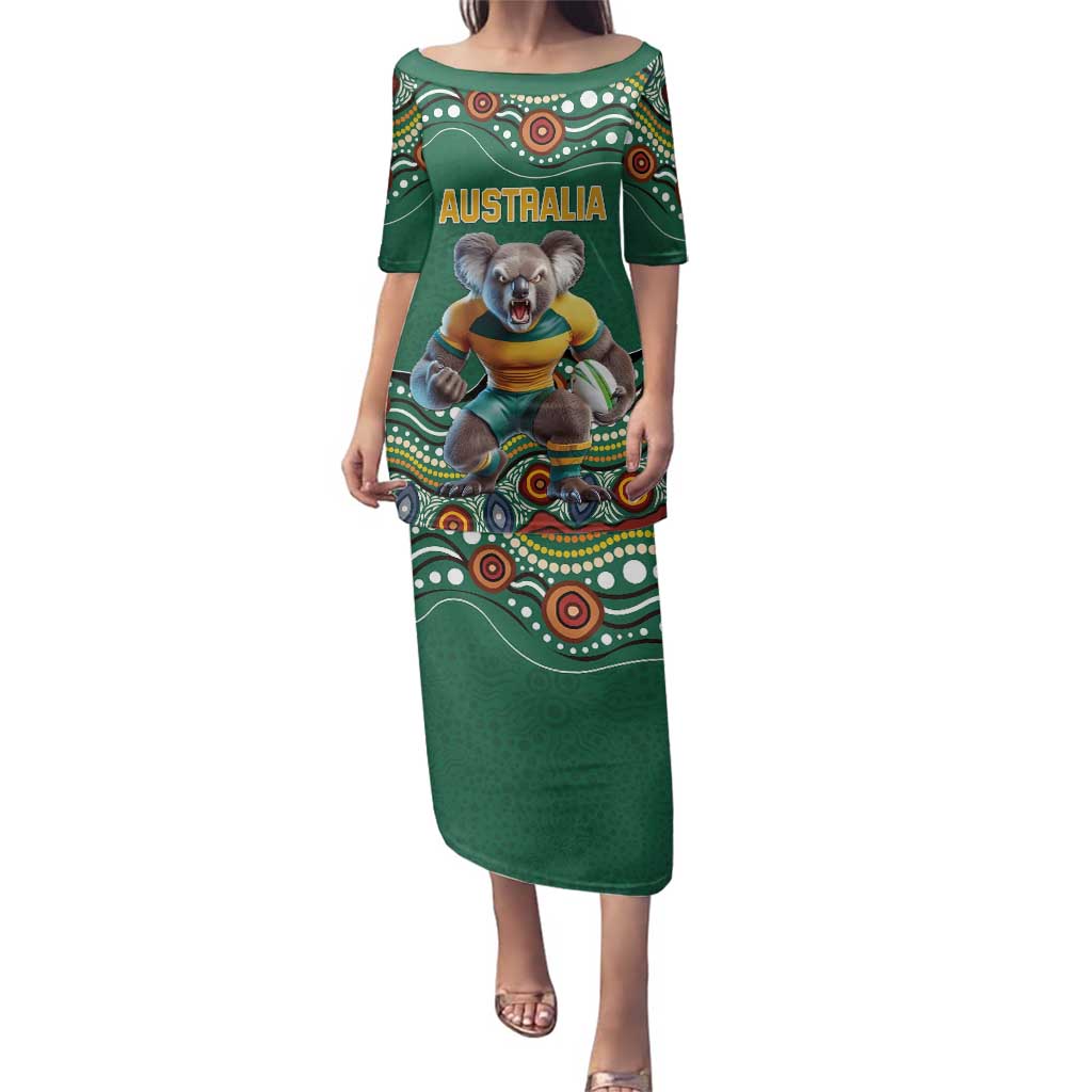 Custom Australia Rugby Family Matching Puletasi and Hawaiian Shirt Koala Mascot Aboriginal Pattern