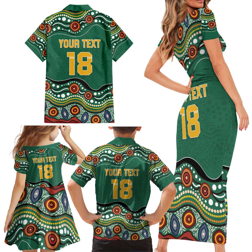Custom Australia Rugby Family Matching Short Sleeve Bodycon Dress and Hawaiian Shirt Koala Mascot Aboriginal Pattern