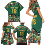 Custom Australia Rugby Family Matching Short Sleeve Bodycon Dress and Hawaiian Shirt Koala Mascot Aboriginal Pattern