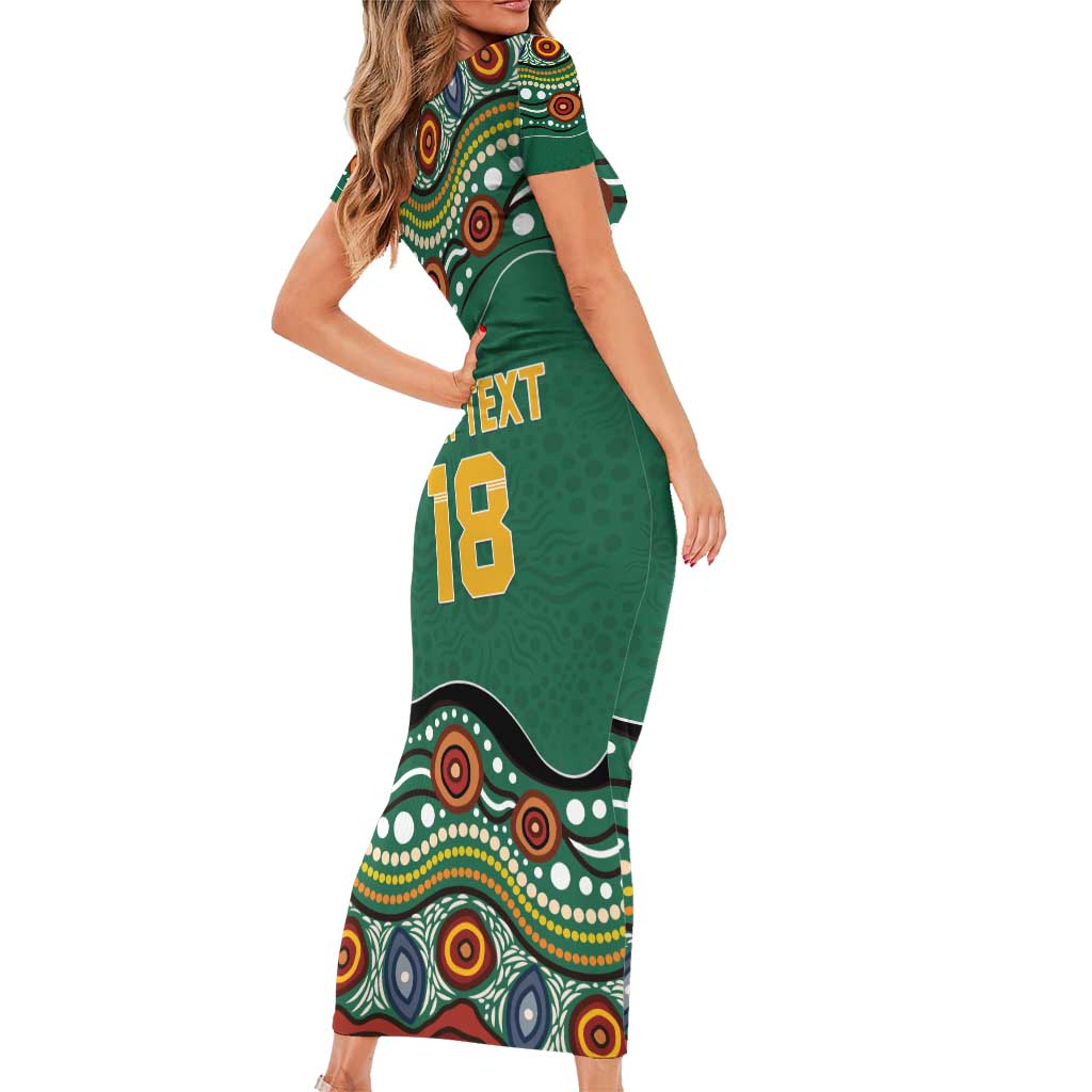 Custom Australia Rugby Family Matching Short Sleeve Bodycon Dress and Hawaiian Shirt Koala Mascot Aboriginal Pattern