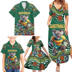 Custom Australia Rugby Family Matching Summer Maxi Dress and Hawaiian Shirt Koala Mascot Aboriginal Pattern